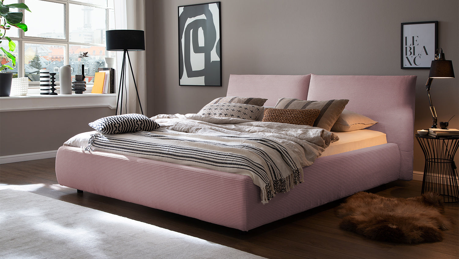 KAWOLA Bett HENRY Polsterbett Cord rosa, 200 x 140 cm