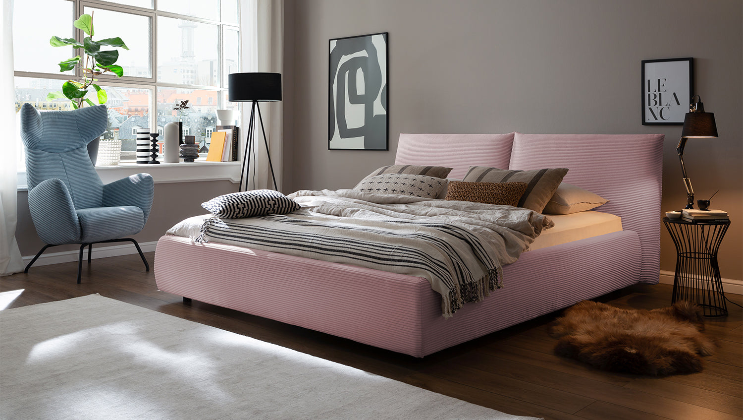 KAWOLA Bett HENRY Polsterbett Cord rosa