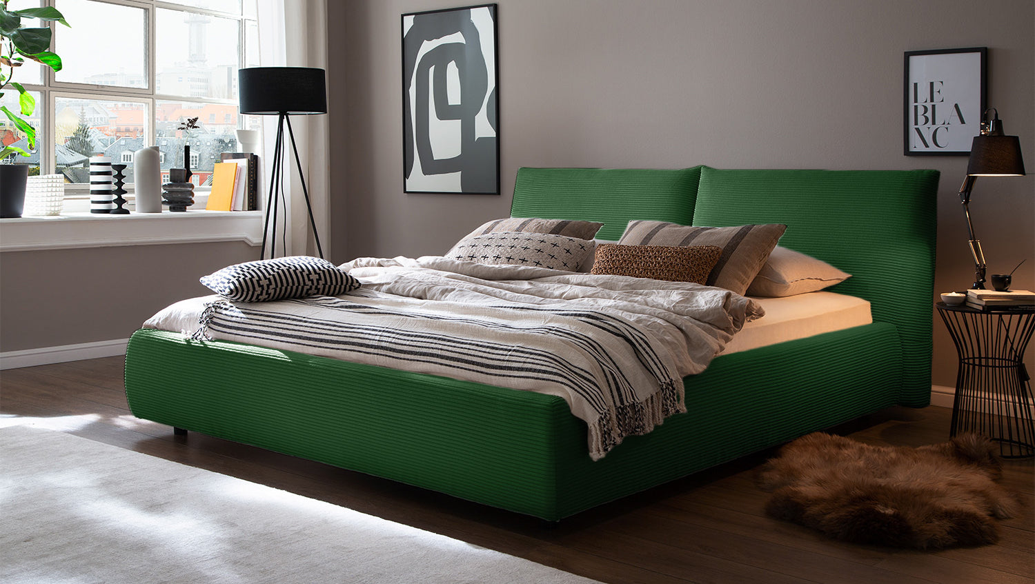 KAWOLA Bett HENRY Polsterbett Cord smaragd, 200 x 160 cm