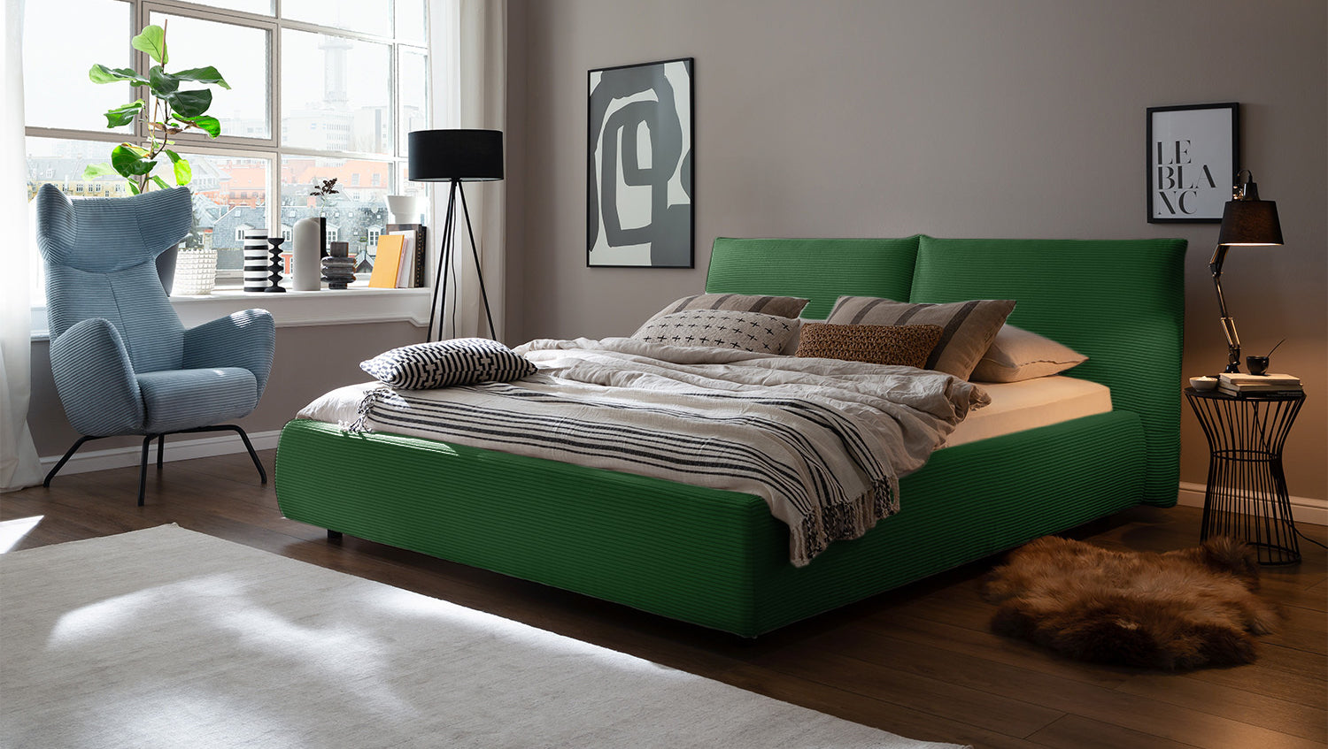 KAWOLA Bett HENRY Polsterbett Cord smaragd