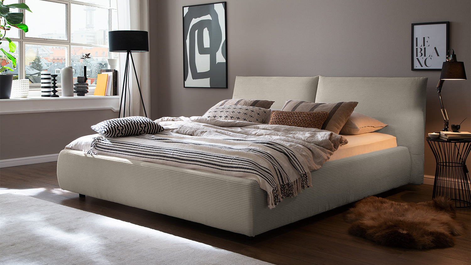 KAWOLA Bett HENRY Polsterbett Cord steingrau, 200 x 140 cm
