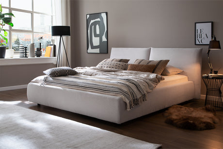 KAWOLA Bett HENRY Polsterbett Cord weiß, 200 x 200 cm