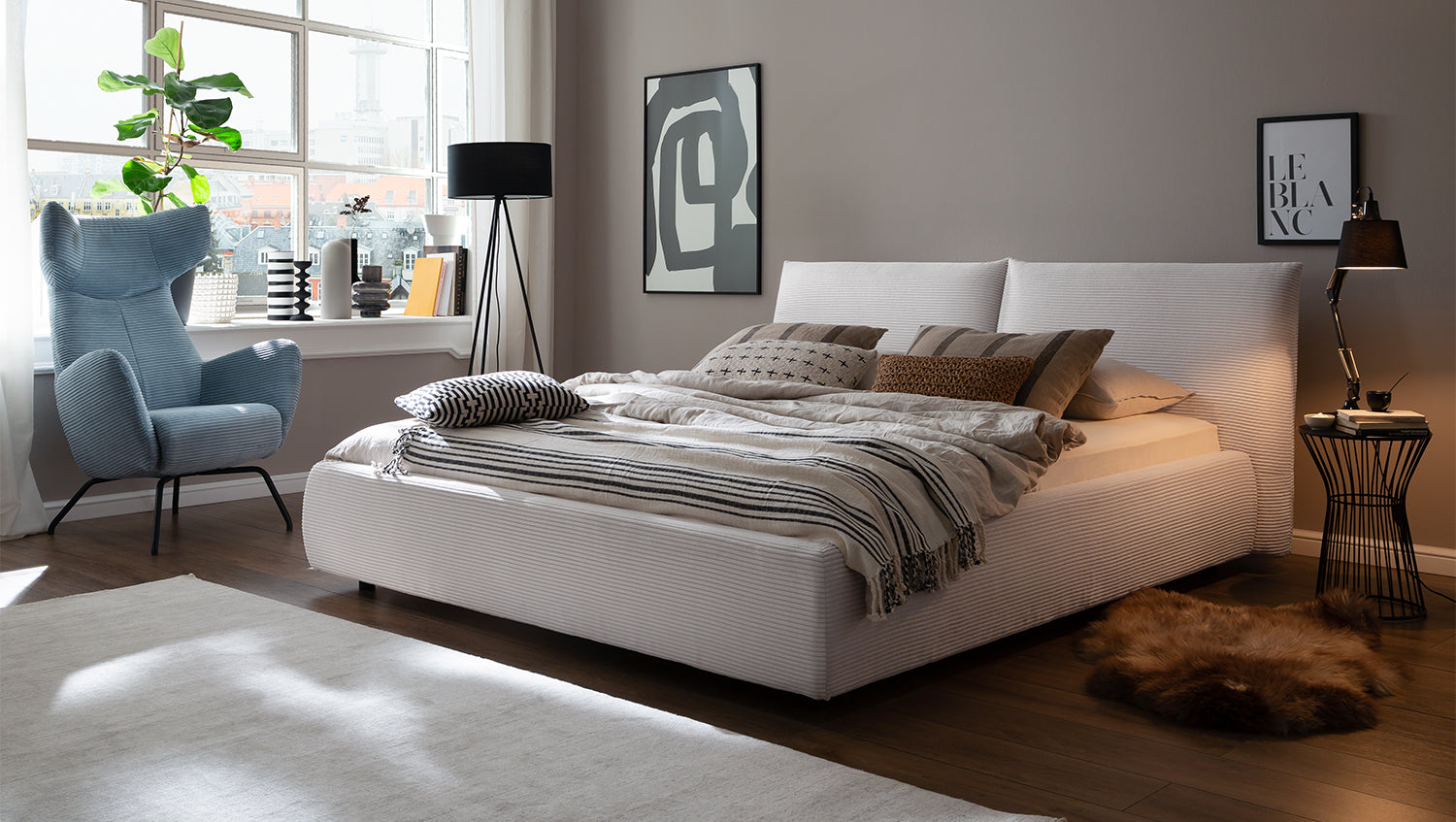 KAWOLA Bett HENRY Polsterbett Cord weiß