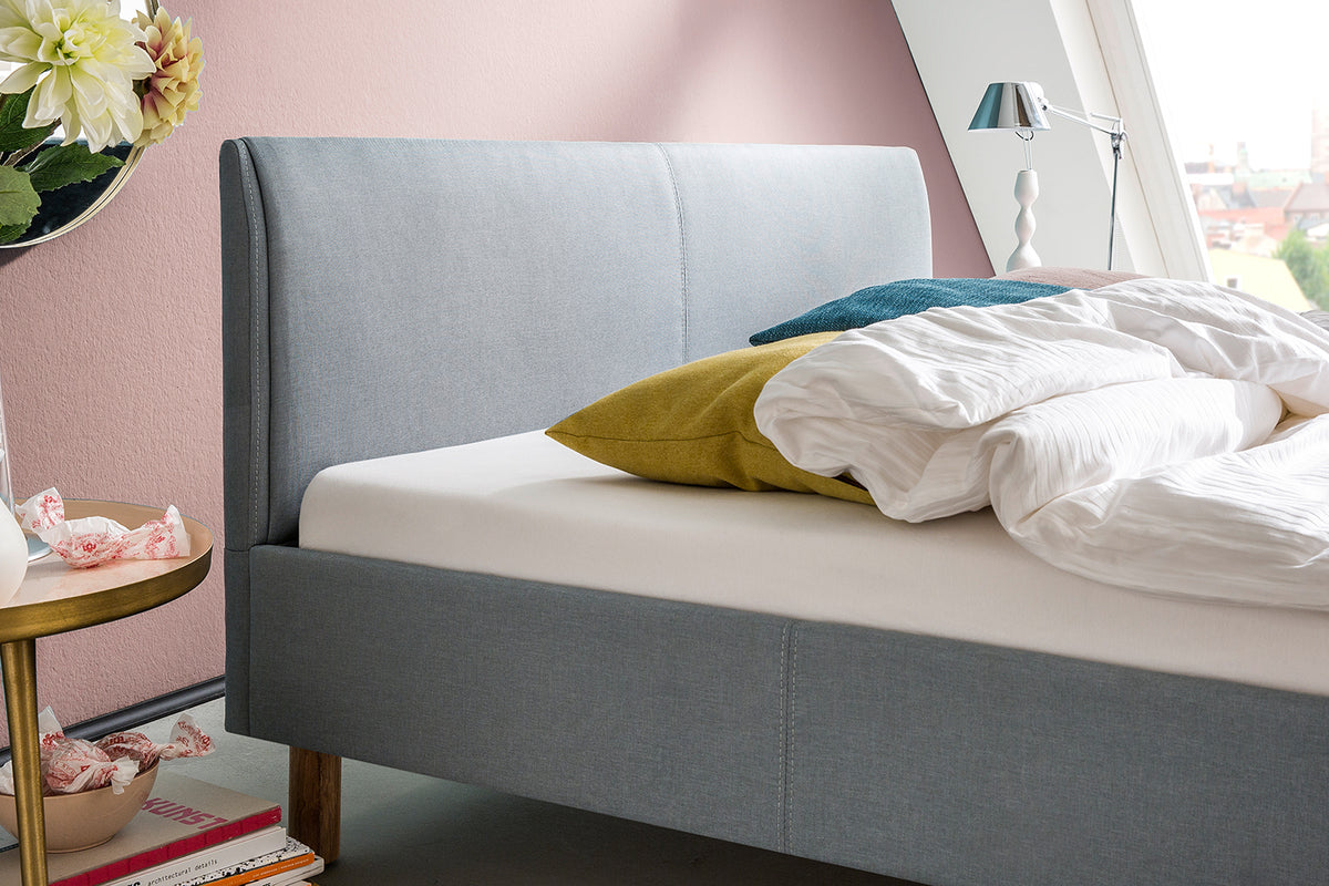 KAWOLA Bett LEO Polsterbett Stoff blau