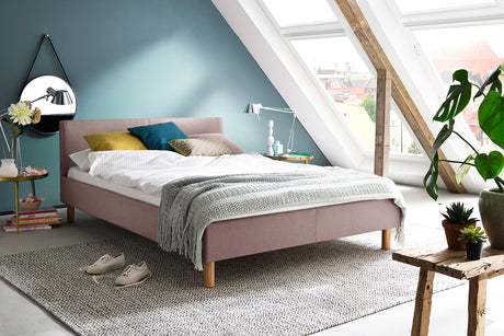KAWOLA Bett LEO Polsterbett Stoff rosa, 200 x 120 cm