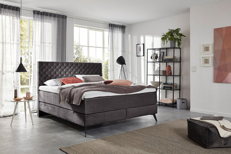KAWOLA Bett SINDAR Boxspringbett Stoff anthrazit, Schwarz