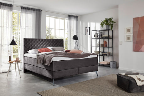 KAWOLA Bett SINDAR Boxspringbett Stoff anthrazit, Silber