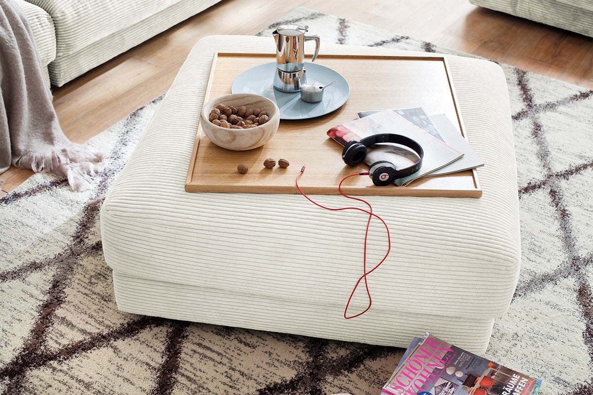 KAWOLA Big Hocker MADELINE Polsterhocker Cord cremeweiß