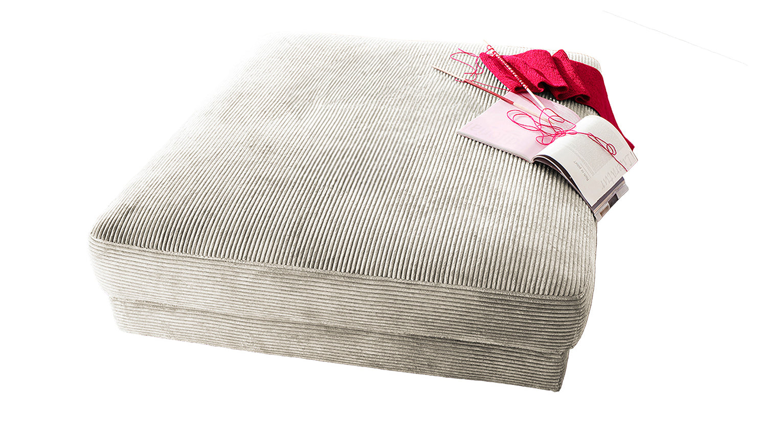 KAWOLA Big Hocker MADELINE Polsterhocker Cord cremeweiß