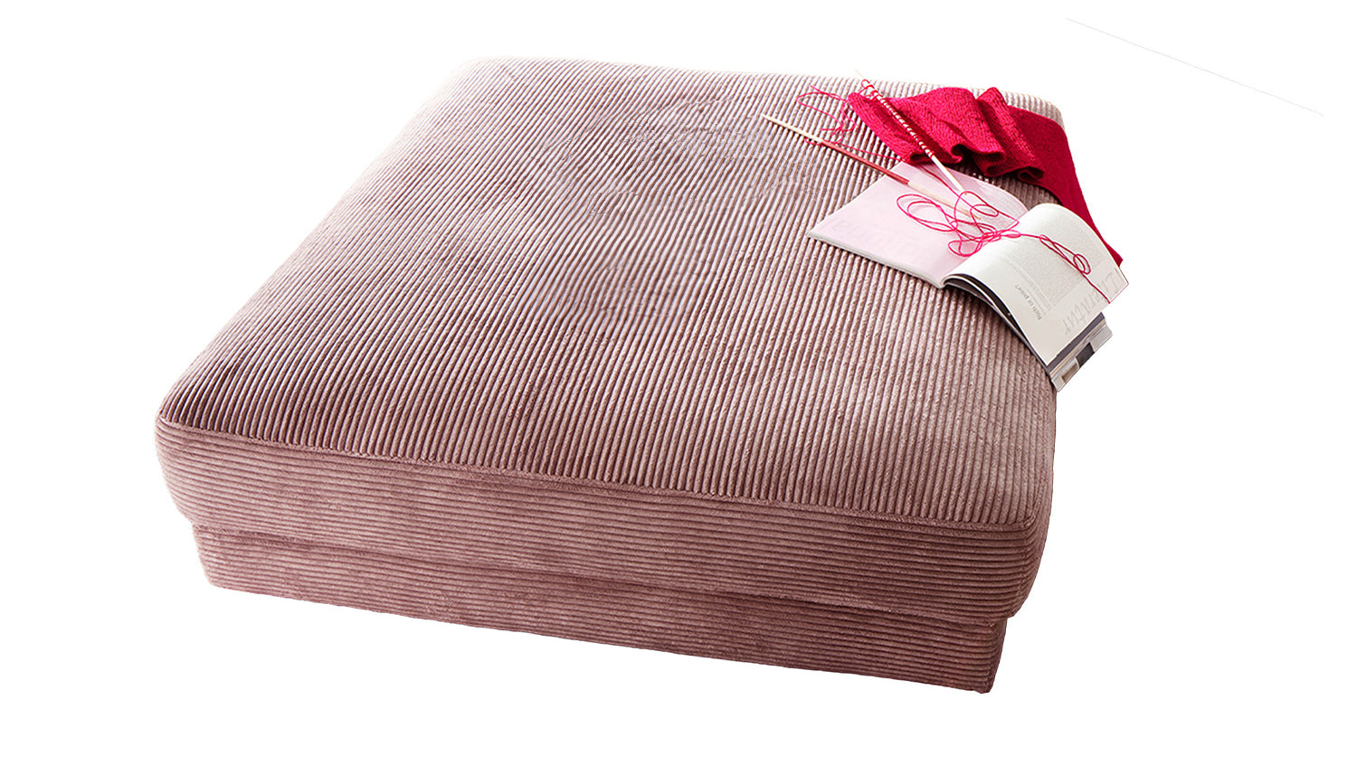 KAWOLA Big Hocker MADELINE Polsterhocker Cord rosa