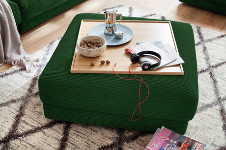 KAWOLA Big Hocker MADELINE Polsterhocker Cord smaragd