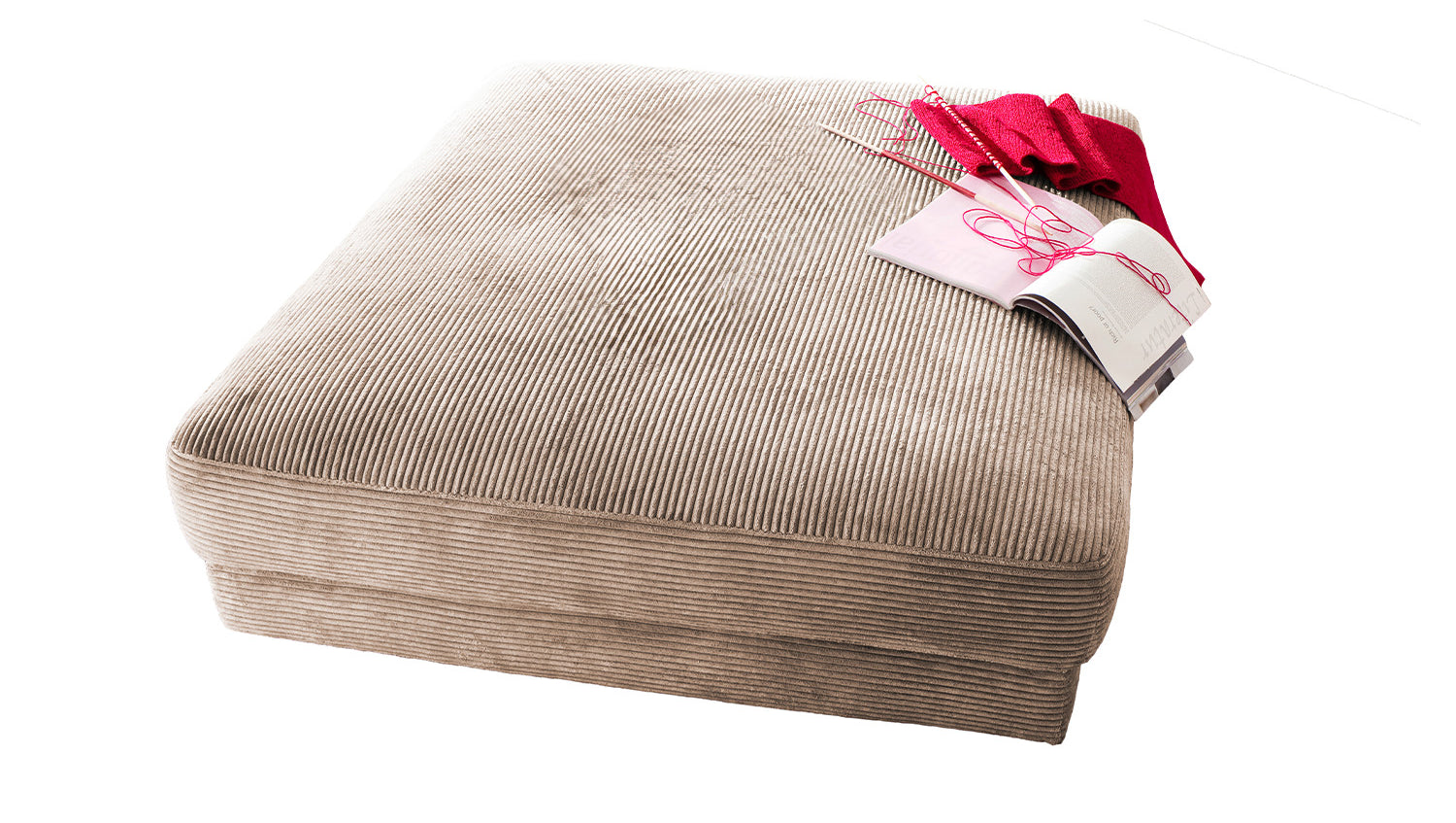 KAWOLA Big Hocker MADELINE Polsterhocker Cord taupe