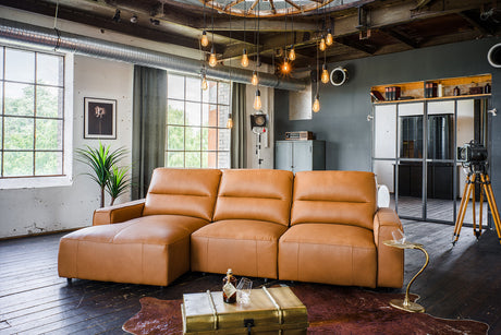 KAWOLA Big Sofa DORI motorischer Sitzvorzug Leder cognac