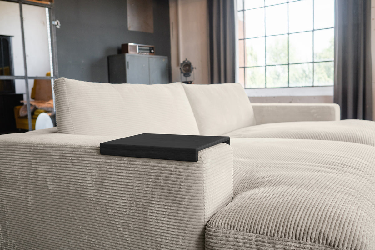 KAWOLA Big Sofa MADELINE Cord cremeweiß mit Hocker und 4 Zierkissen