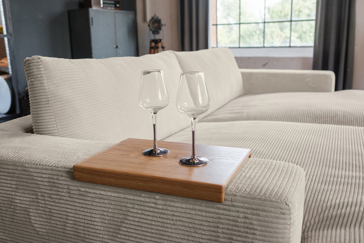 KAWOLA Big Sofa MADELINE Cord cremeweiß mit Hocker und 4 Zierkissen