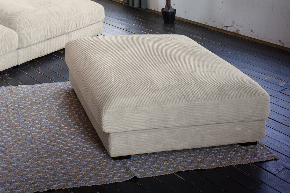 KAWOLA Big Sofa MADELINE Cord cremeweiß mit Hocker und 4 Zierkissen