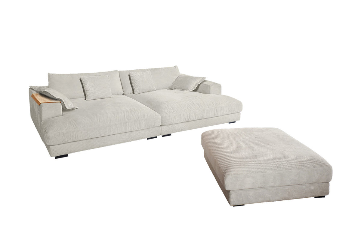 KAWOLA Big Sofa MADELINE Cord cremeweiß mit Hocker und 4 Zierkissen