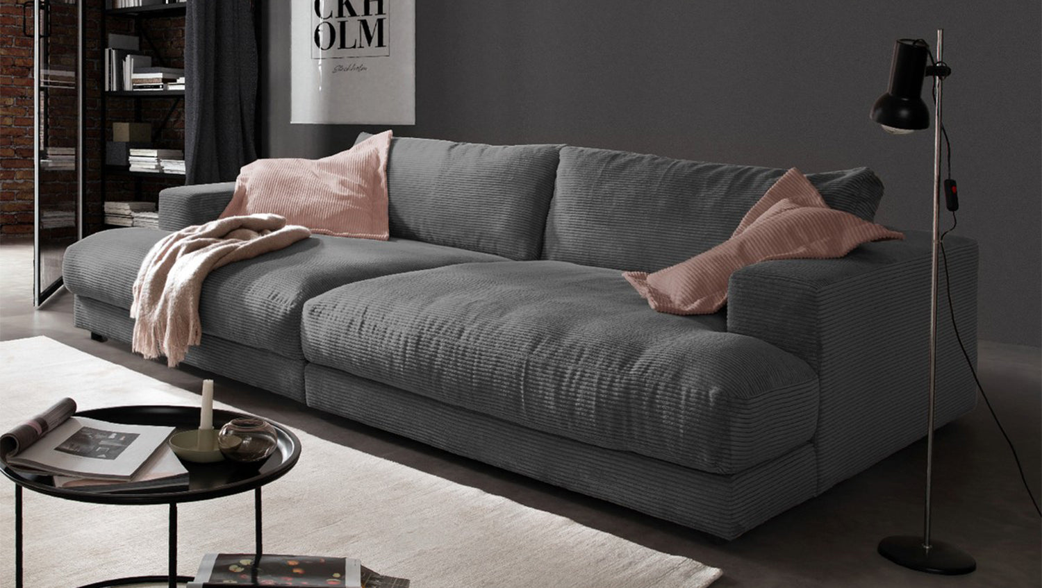 KAWOLA Big Sofa MADELINE Cord grau