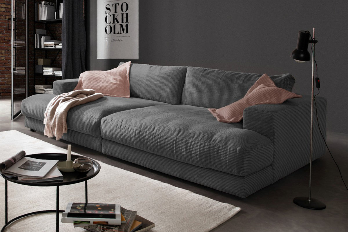 KAWOLA Big Sofa MADELINE Cord grau