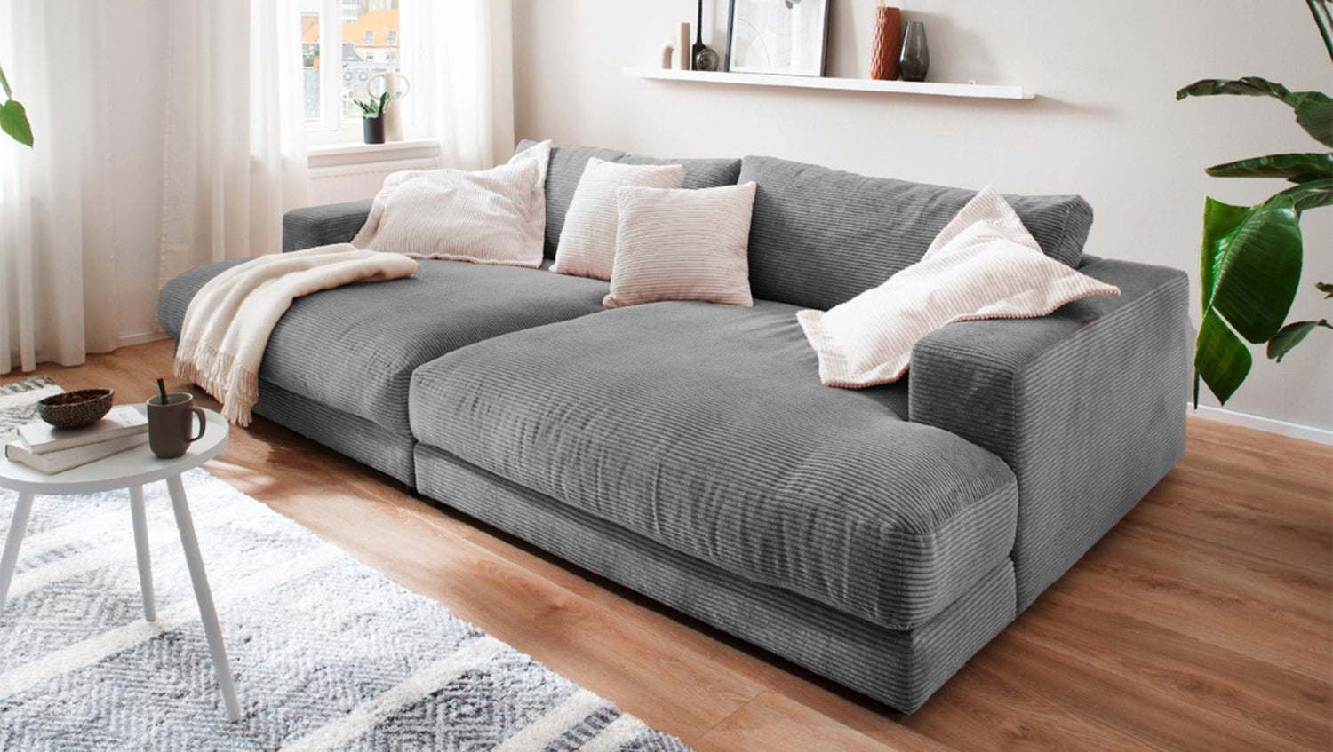 KAWOLA Big Sofa MADELINE Cord grau