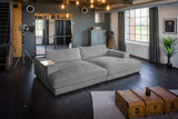 KAWOLA Big Sofa MADELINE Cord grau, 290 x 170, mit Holztablett natur