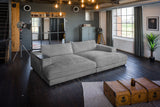 KAWOLA Big Sofa MADELINE Cord grau, 290 x 170, mit Holztablett schwarz