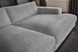KAWOLA Big Sofa MADELINE Cord grau mit Hocker und 4 Zierkissen