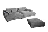KAWOLA Big Sofa MADELINE Cord grau mit Hocker und 4 Zierkissen