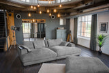 KAWOLA Big Sofa MADELINE Cord grau mit Hocker und 4 Zierkissen, mit Holztablett schwarz