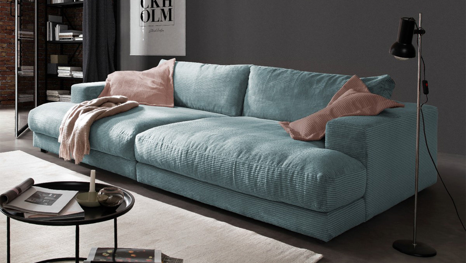 KAWOLA Big Sofa MADELINE Cord hellblau