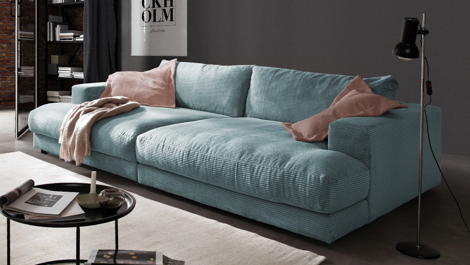 KAWOLA Big Sofa MADELINE Cord hellblau