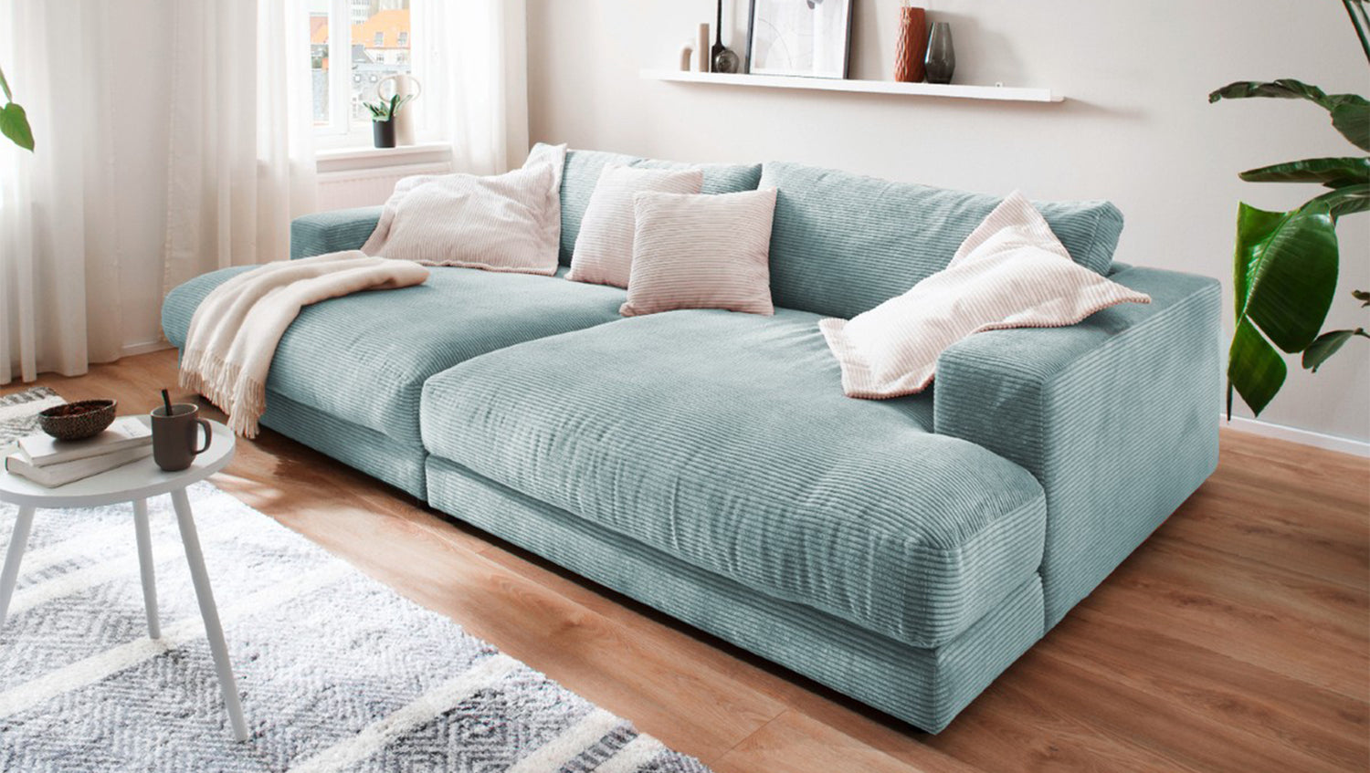KAWOLA Big Sofa MADELINE Cord hellblau
