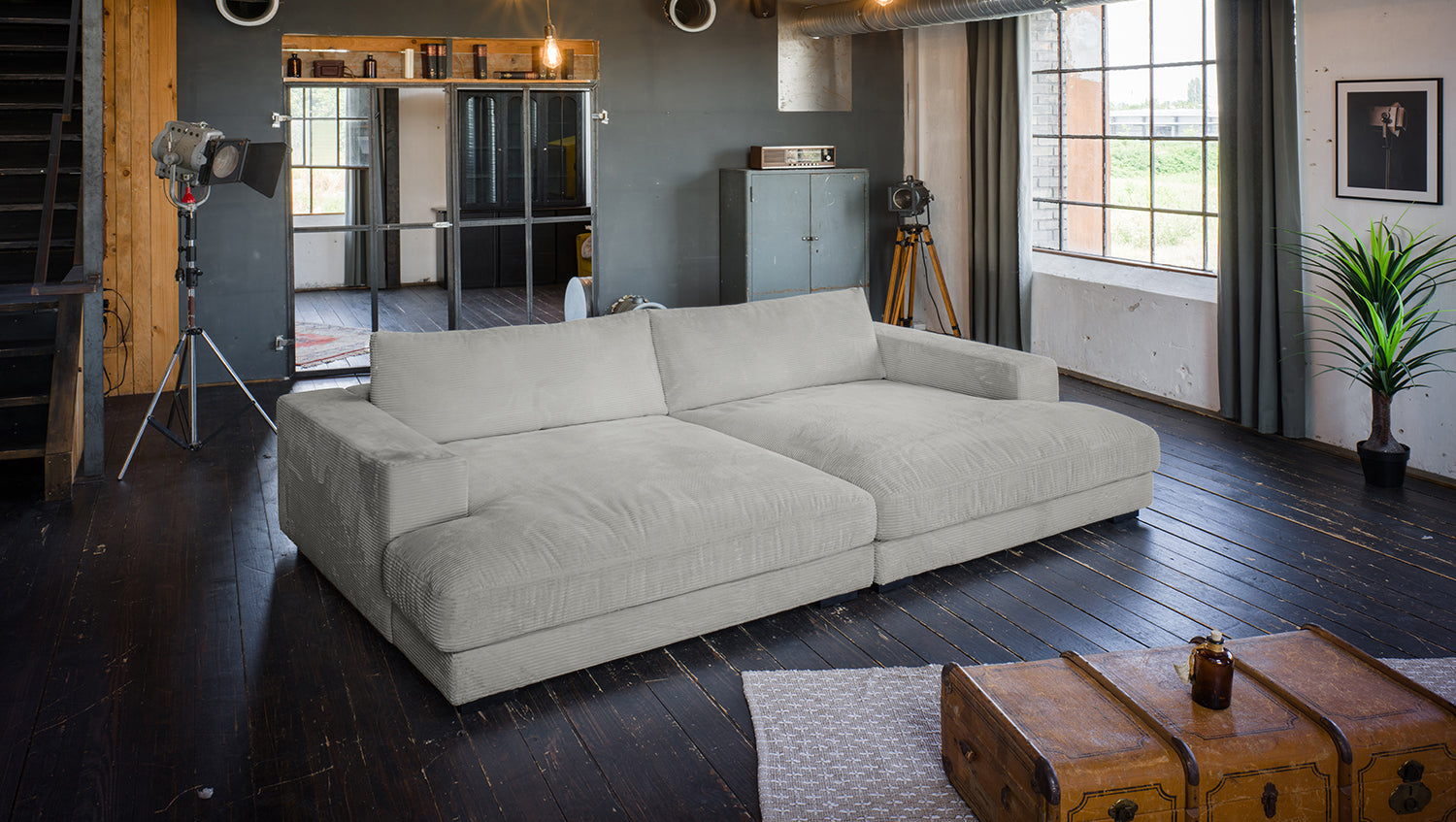 KAWOLA Big Sofa MADELINE Cord hellgrau