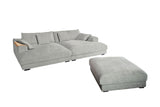 KAWOLA Big Sofa MADELINE Cord hellgrau mit Hocker und 4 Zierkissen
