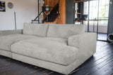 KAWOLA Big Sofa MADELINE Cord hellgrau mit Hocker und 4 Zierkissen