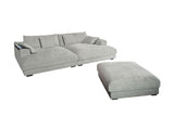 KAWOLA Big Sofa MADELINE Cord hellgrau mit Hocker und 4 Zierkissen
