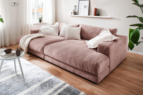 KAWOLA Big Sofa MADELINE Cord rosa, 290 x 170, ohne Holztablett