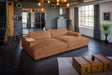 KAWOLA Big Sofa MADELINE Cord rost, 290 x 170, mit Holztablett natur