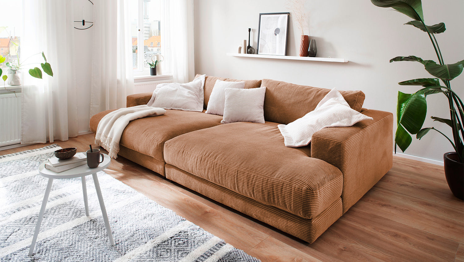 KAWOLA Big Sofa MADELINE Cord rost, 290 x 170, ohne Holztablett