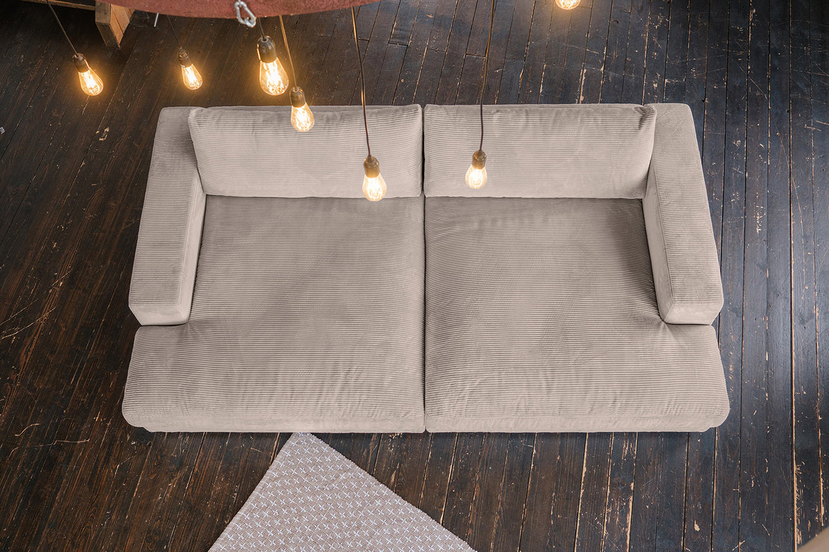 KAWOLA Big Sofa MADELINE Cord taupe mit Hocker und 4 Zierkissen