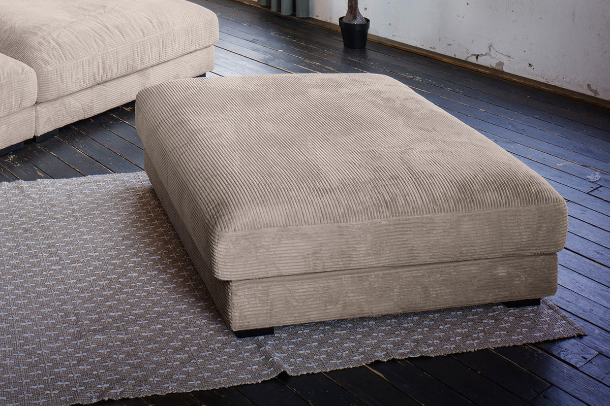 KAWOLA Big Sofa MADELINE Cord taupe mit Hocker und 4 Zierkissen