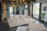 KAWOLA Big Sofa MADELINE Cord taupe mit Hocker und 4 Zierkissen, ohne Holztablett