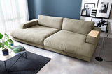 KAWOLA Big Sofa MADELINE Stoff cremeweiß, 290 x 170, mit Holztablett natur