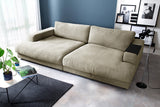KAWOLA Big Sofa MADELINE Stoff cremeweiß, 290 x 190, mit Holztablett schwarz