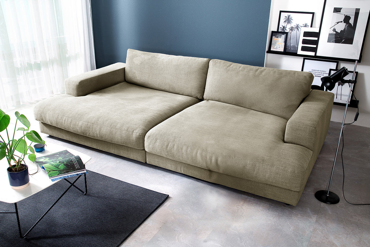 KAWOLA Big Sofa MADELINE Stoff cremeweiß, 290 x 190, ohne Holztablett