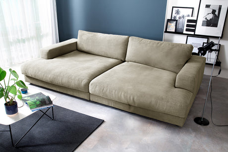 KAWOLA Big Sofa MADELINE Stoff cremeweiß, 290 x 190, ohne Holztablett