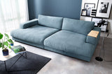 KAWOLA Big Sofa MADELINE Stoff petrol, 290 x 170, mit Holztablett natur