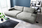 KAWOLA Big Sofa MADELINE Stoff silber, 290 x 170, mit Holztablett schwarz