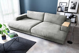 KAWOLA Big Sofa MADELINE Stoff silber, 290 x 190, mit Holztablett natur