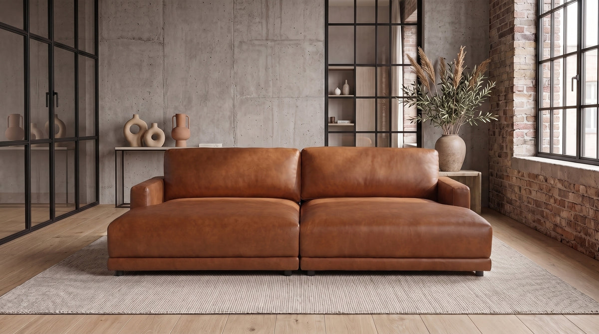 KAWOLA Big Sofa MARLIN Lederfaserstoff cognac
